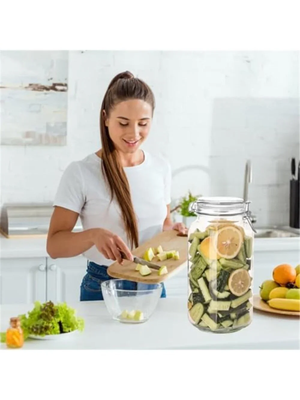 78oz Glass Food Storage Jars with Airtight Clamp Lids, 3 Pack Wide Mouth Large